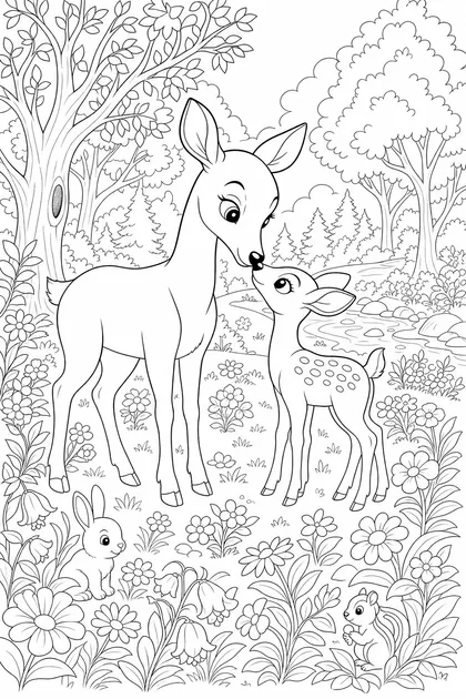 Coloriage de La biche et son faon à imprimer