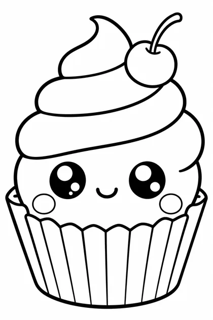 Coloriage de Le cupcake kawaii à imprimer