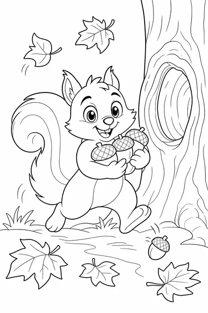 Coloriage de L'écureuil fait ses réserves à imprimer