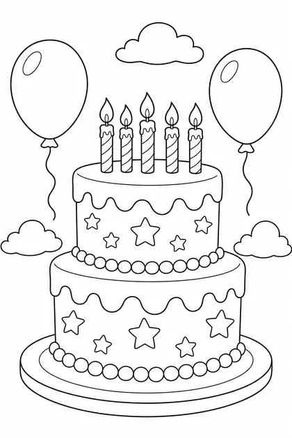 Coloriage de Le gâteau des 5 ans à imprimer