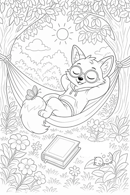 Coloriage de La sieste au hamac à imprimer