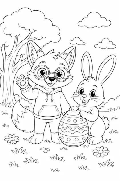 Coloriage de Ren et le lapin de Pâques à imprimer